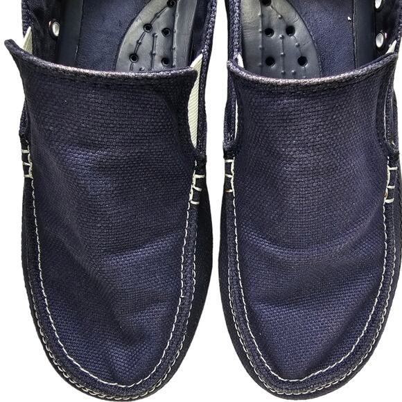 Crocs Boat Shoes Men's Size 8 Slip On Blue Canvas Casual Walu - Picture 11 of 11
